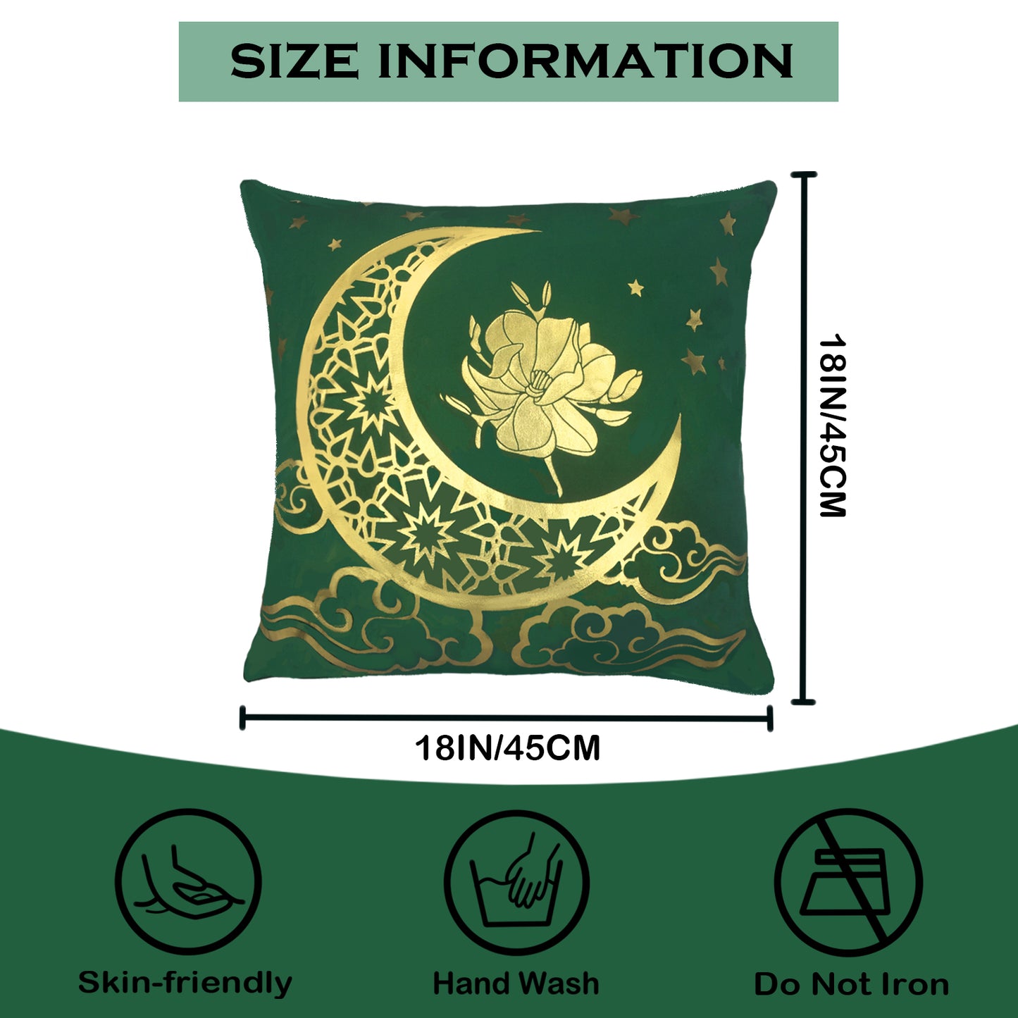 GSXRSG2, HOSTECCO Emerald Green Gold Throw Pillow Covers 18x18 inch Set of 2 Geometric Velvet Pillow Cases Moon Star Decorative Cushion Cases for Sofa Living Room