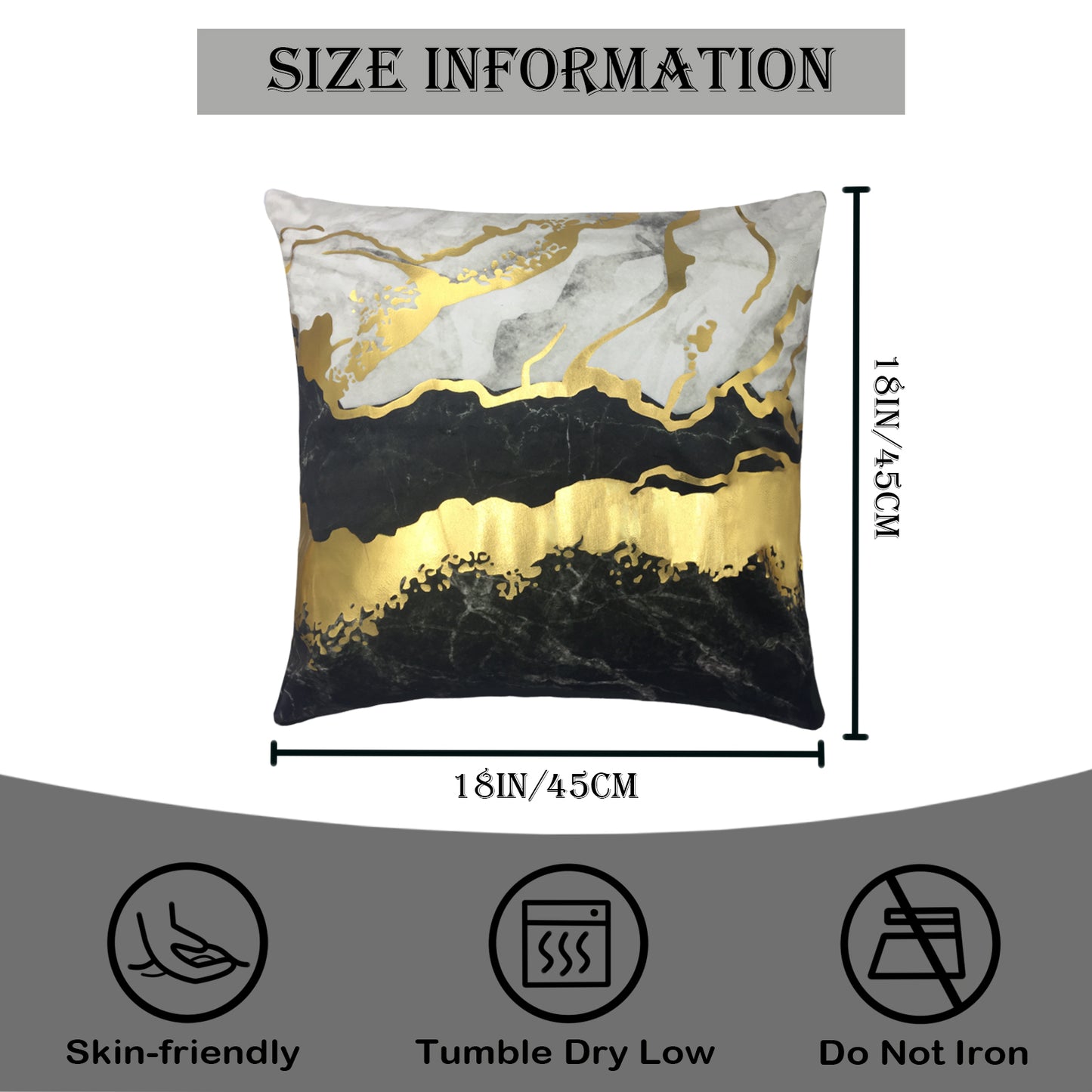 GSXASBK, HOSTECCO Black Grey Gold Throw Pillow Covers 18x18 inch Gold Foil Stamping Pillow Cases for Sofa Living Room