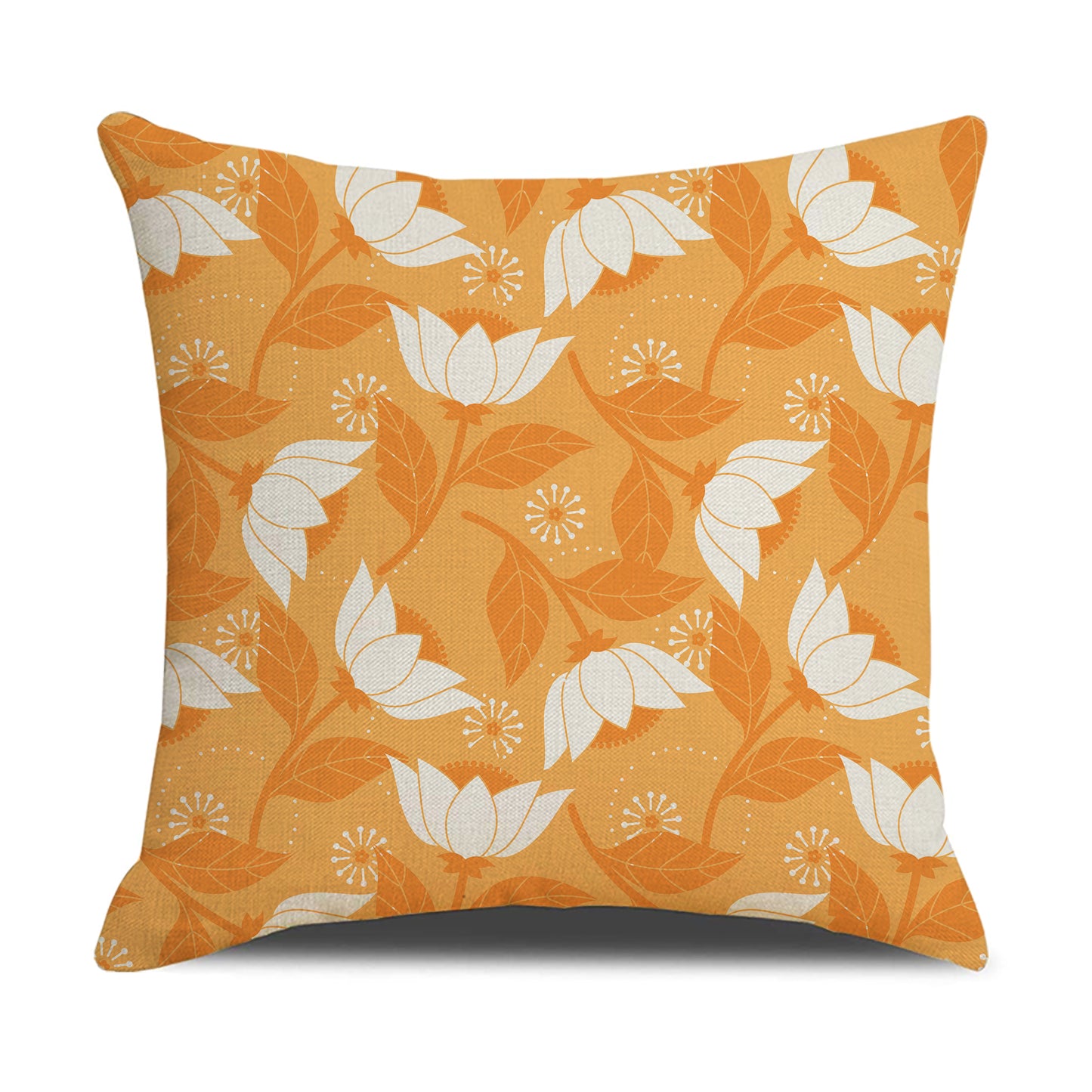 HOSTECCO Orange Floral Cushion Covers 45x45 cm Set of 4 Rustic Flower Cushion Cases Boho Decorative Pillow Covers for Sofa Couch