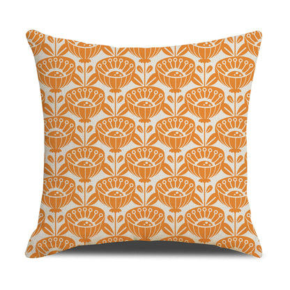 HOSTECCO Orange Floral Cushion Covers 45x45 cm Set of 4 Rustic Flower Cushion Cases Boho Decorative Pillow Covers for Sofa Couch