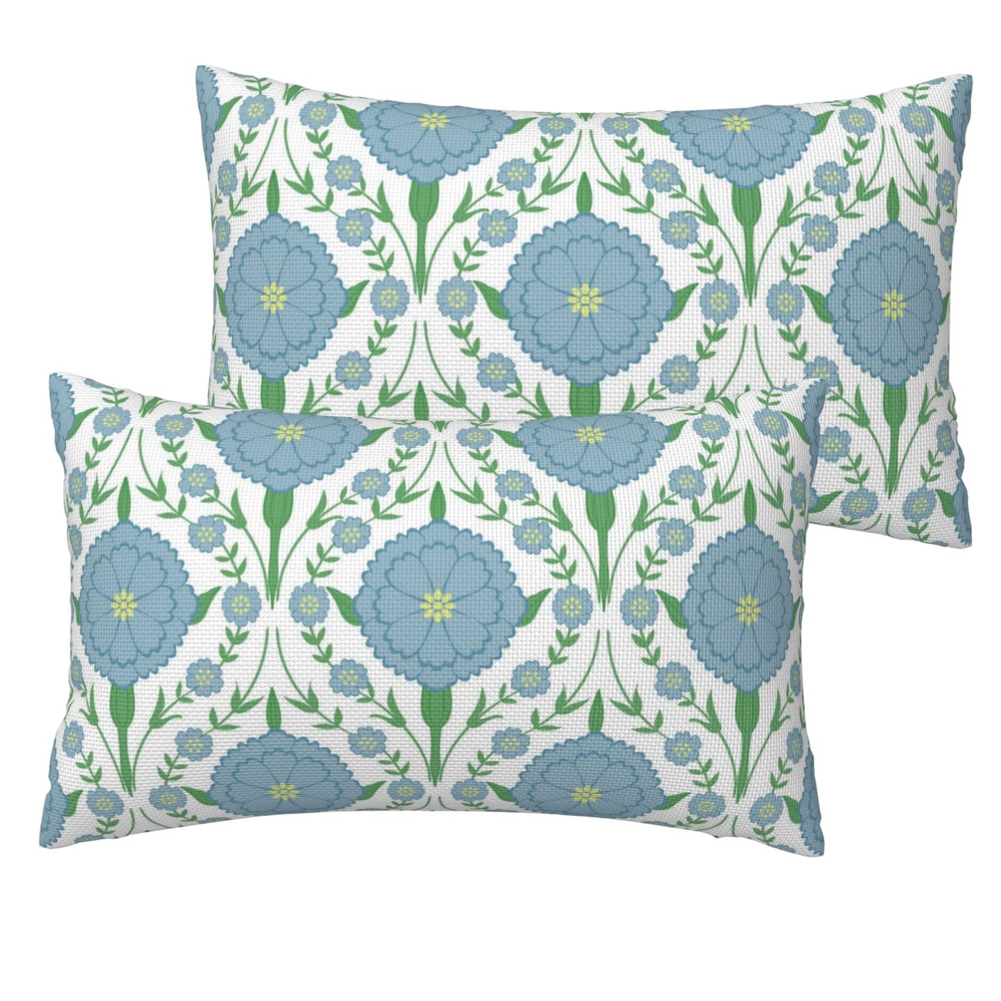 HOSTECCO Waterproof Outdoor Throw Pillow Covers, Pack of 2 Spring Blue and Green Floral Block Print Decorative Covers for Garden Couch
