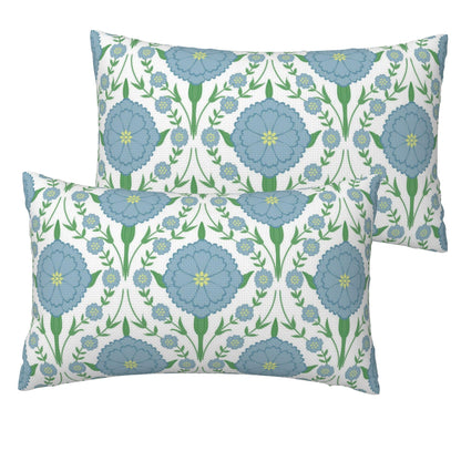HOSTECCO Waterproof Outdoor Throw Pillow Covers, Pack of 2 Spring Blue and Green Floral Block Print Decorative Covers for Garden Couch