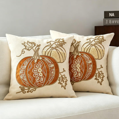 HOSTECCO Set of 2 Tropical Palm Tree Embroidered Throw Pillow Covers, Cotton Linen Decorative Square Cushion Covers for Couch Sofa Coastal Farmhouse Decor, 18x18 Inch, Black