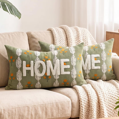 HOSTECCO Butterfly Floral Embroidered Lumbar Pillow Covers 12x20 Set of 2, Boho Textured Flower Decorative Throw Pillow Cases, Spring Summer Garden Style Cushion Covers for Spring Decor