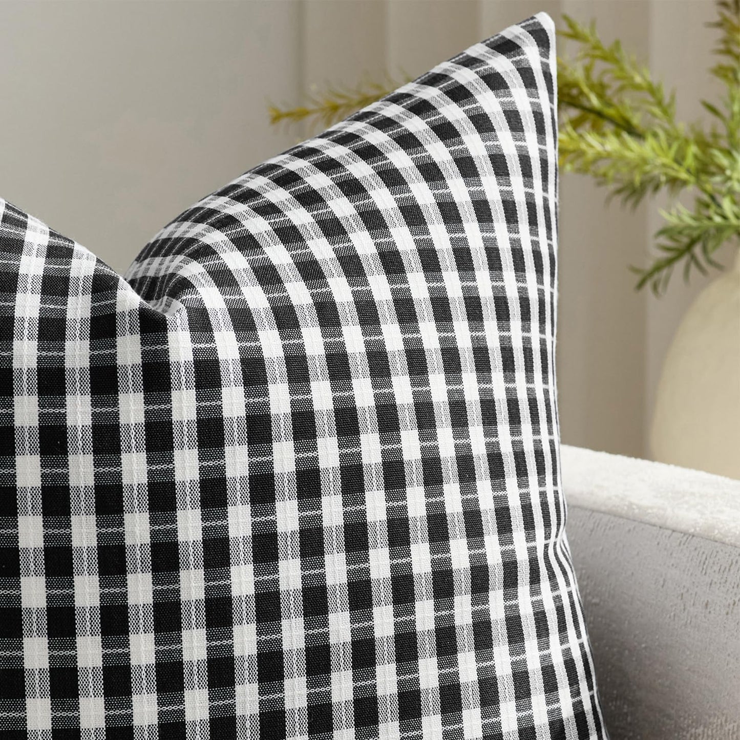 HOSTECCO Outdoor Waterproof Plaid Throw Pillow Covers Set of 2, Orange Gingham Couch Pillow Cases, Boho Farmhouse Cushion Covers for Patio Furniture Summer Fall Decor