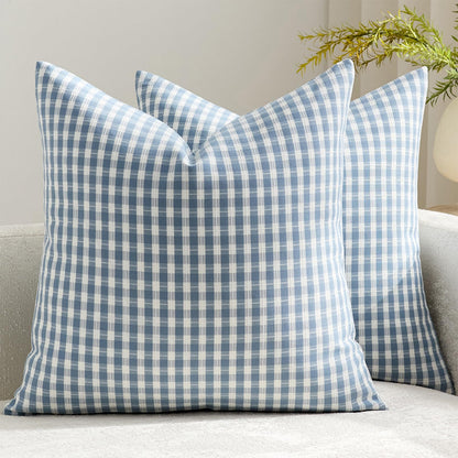HOSTECCO Outdoor Waterproof Plaid Throw Pillow Covers Set of 2, Orange Gingham Couch Pillow Cases, Boho Farmhouse Cushion Covers for Patio Furniture Summer Fall Decor
