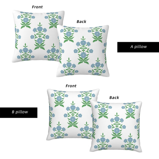 HOSTECCO Waterproof Outdoor Throw Pillow Covers, Pack of 2 Spring Blue and Green Floral Block Print Decorative Covers for Garden Couch