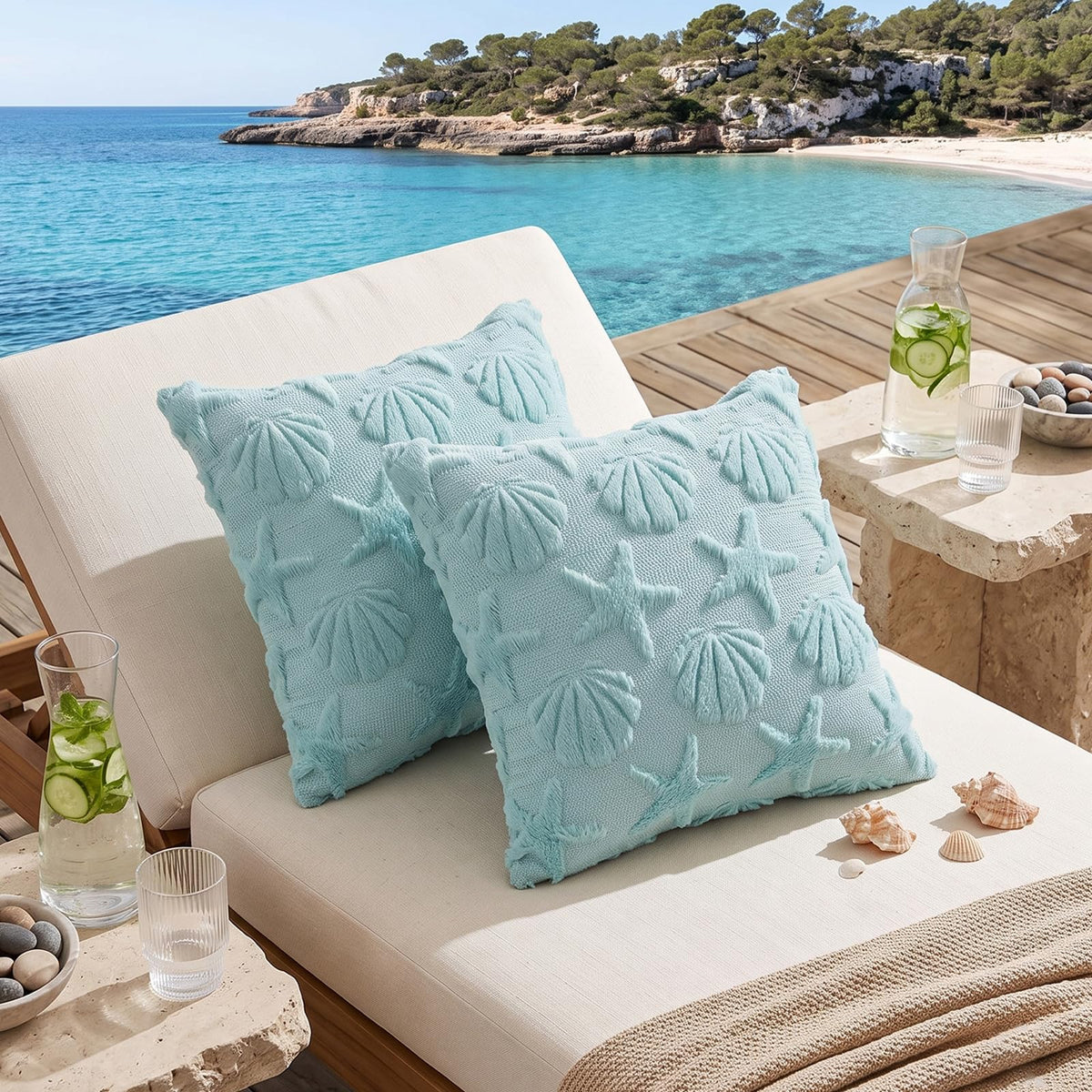 Blue Coastal polyester pillow covers, 18 by 18 inches, set of two