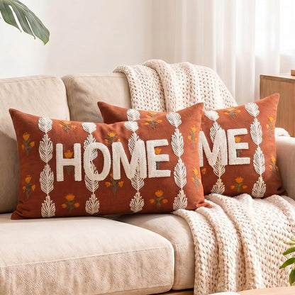 HOSTECCO Butterfly Floral Embroidered Lumbar Pillow Covers 12x20 Set of 2, Boho Textured Flower Decorative Throw Pillow Cases, Spring Summer Garden Style Cushion Covers for Spring Decor