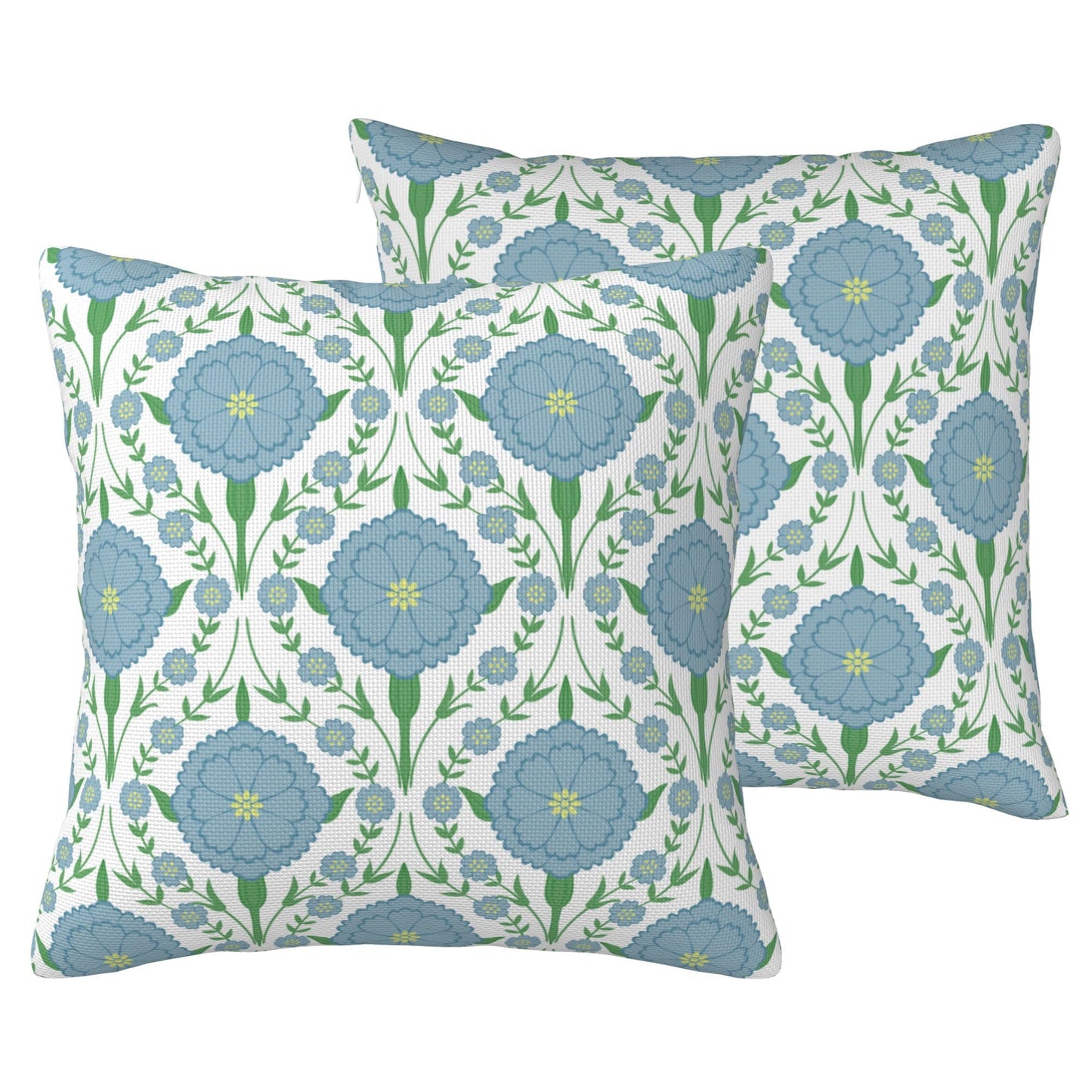 HOSTECCO Waterproof Outdoor Throw Pillow Covers, Pack of 2 Spring Blue and Green Floral Block Print Decorative Covers for Garden Couch