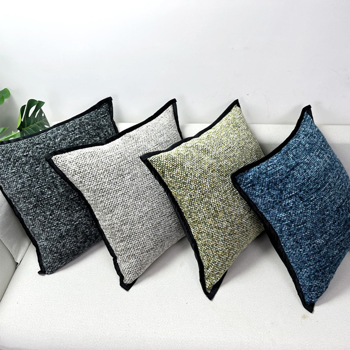 HOSTECCO Olive Green Throw Pillow Covers with Edge Set of 2 Chenille Textured Pillow Cases Farmhouse Decorative Cushion Covers for Sofa Couch Spring Decor