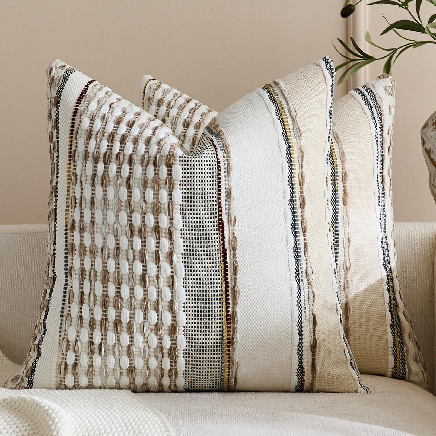 HOSTECCO Terracotta Blue Pillow Covers 18x18 Inch Pack of 2, Chenille Textured Pillow Cases, Boho Farmhouse Decorative Pillows for Couch Sofa Living Room Bedroom