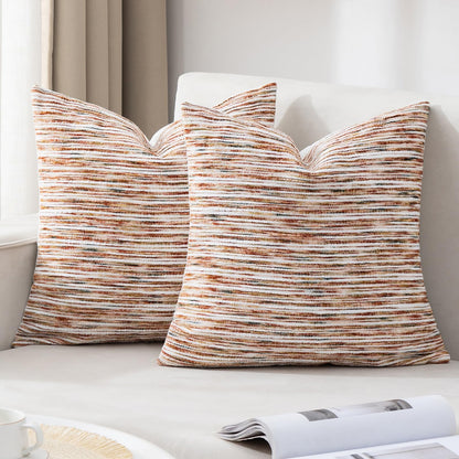 HOSTECCO Blue and White Pillow Covers 18x18 Set of 2, Chenille Striped Pillow Cases Coastal Decorative Tufted Square Cushion Covers for Blue Living Room Decor