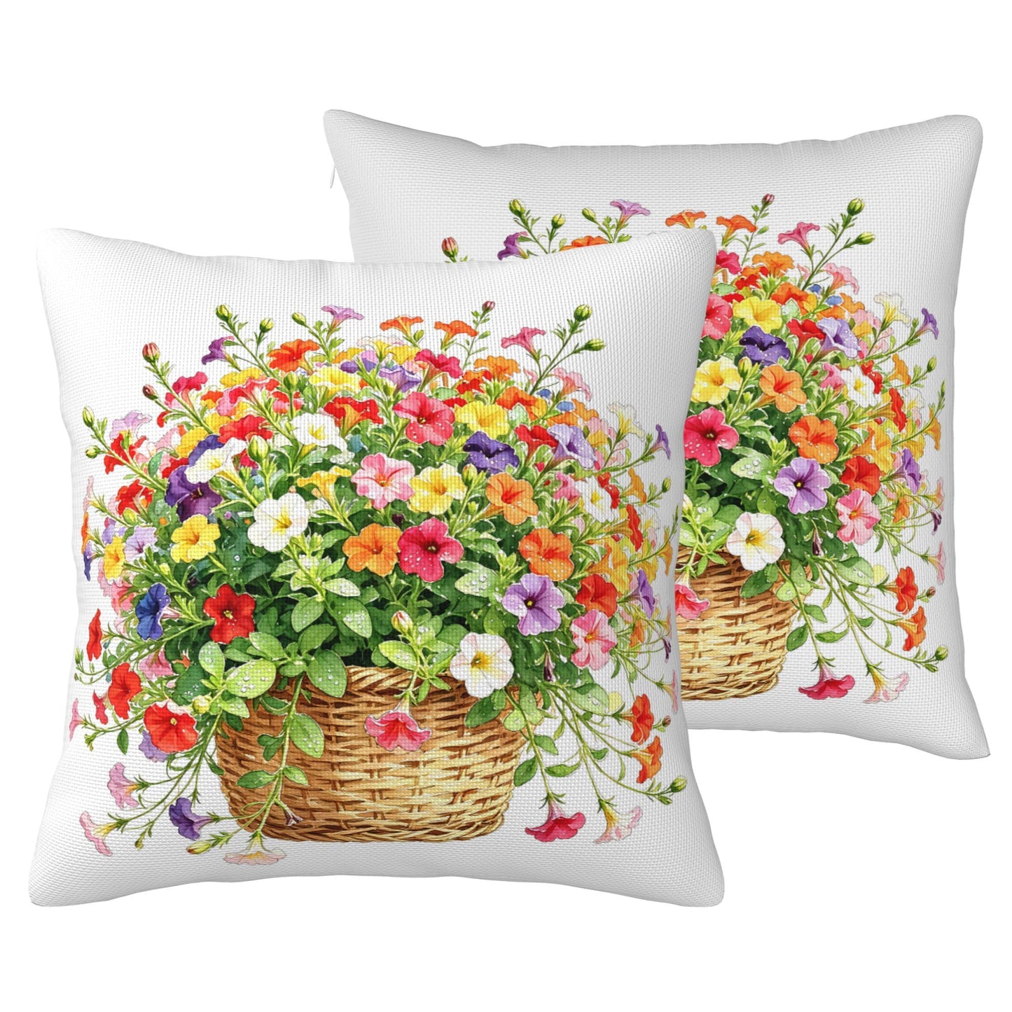 HOSTECCO Waterproof Floral Pillow Covers 18x18 Set of 2, Spring Outdoor Throw Pillows, Red Geranium Flower Basket Bee Farmhouse Decorative Accent Cases for Couch Patio Garden