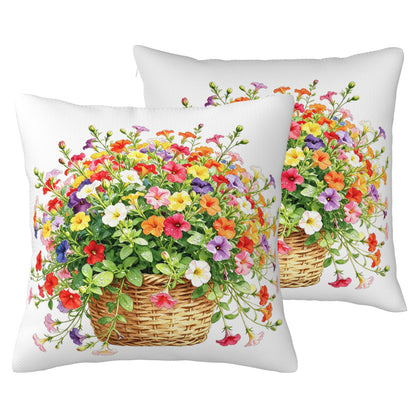 HOSTECCO Waterproof Floral Pillow Covers 18x18 Set of 2, Spring Outdoor Throw Pillows, Red Geranium Flower Basket Bee Farmhouse Decorative Accent Cases for Couch Patio Garden