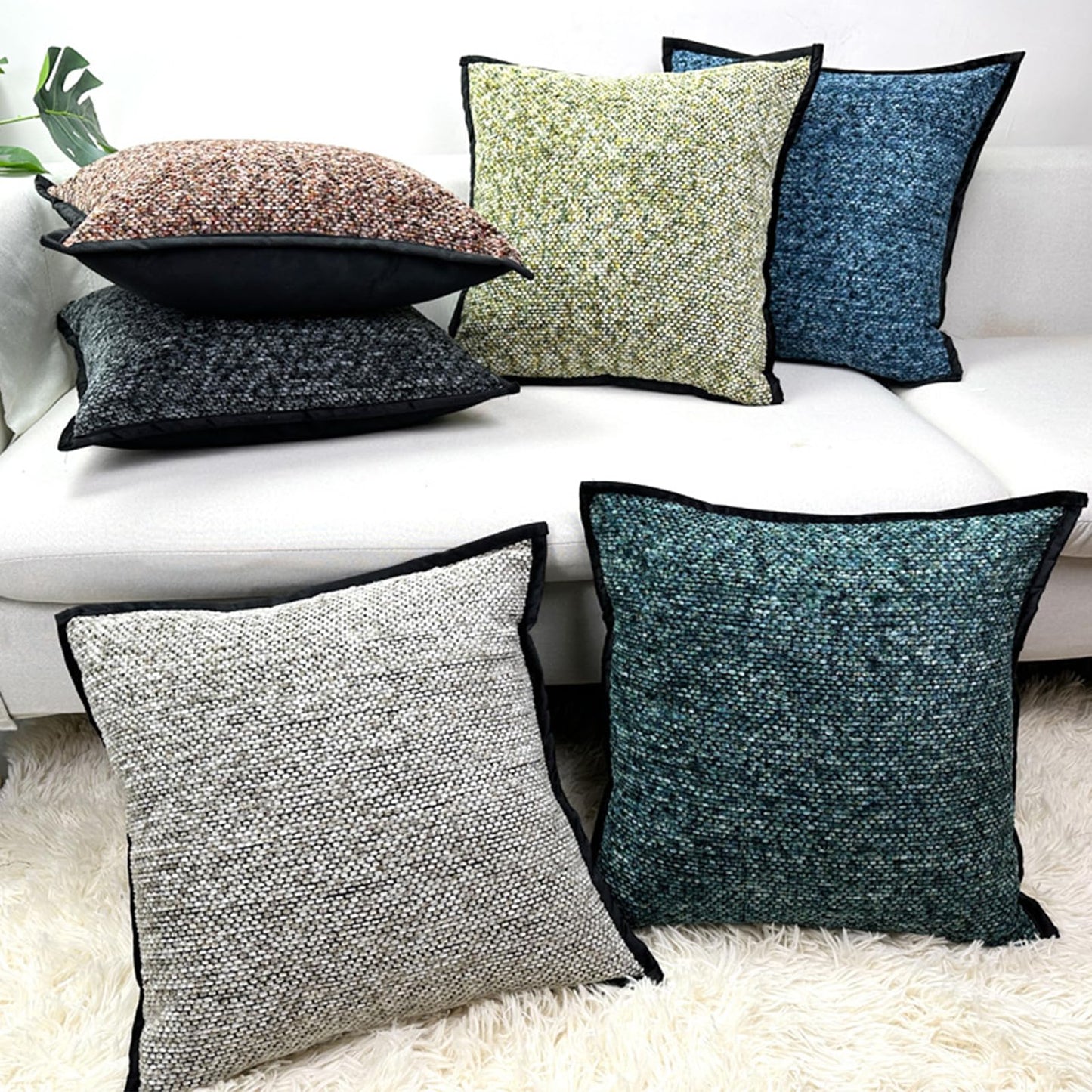 HOSTECCO Olive Green Throw Pillow Covers with Edge Set of 2 Chenille Textured Pillow Cases Farmhouse Decorative Cushion Covers for Sofa Couch Spring Decor