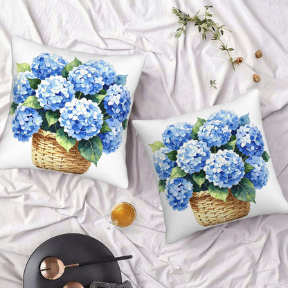 HOSTECCO Waterproof Floral Pillow Covers 18x18 Set of 2, Spring Outdoor Throw Pillows, Red Geranium Flower Basket Bee Farmhouse Decorative Accent Cases for Couch Patio Garden