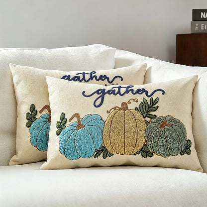 HOSTECCO Set of 2 Tropical Palm Tree Embroidered Throw Pillow Covers, Cotton Linen Decorative Square Cushion Covers for Couch Sofa Coastal Farmhouse Decor, 18x18 Inch, Black