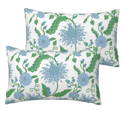 HOSTECCO Waterproof Outdoor Throw Pillow Covers, Pack of 2 Spring Blue and Green Floral Block Print Decorative Covers for Garden Couch