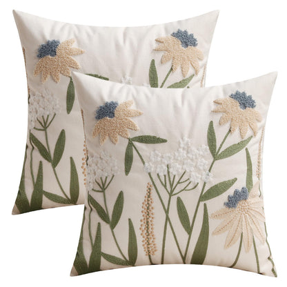 HOSTECCO Butterfly Floral Embroidered Lumbar Pillow Covers 12x20 Set of 2, Boho Textured Flower Decorative Throw Pillow Cases, Spring Summer Garden Style Cushion Covers for Spring Decor
