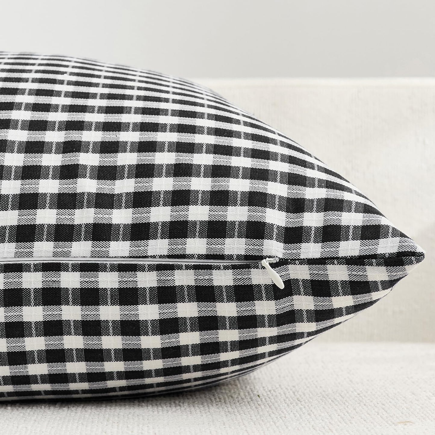 HOSTECCO Outdoor Waterproof Plaid Throw Pillow Covers Set of 2, Orange Gingham Couch Pillow Cases, Boho Farmhouse Cushion Covers for Patio Furniture Summer Fall Decor