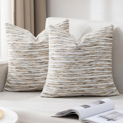 HOSTECCO Blue and White Pillow Covers 18x18 Set of 2, Chenille Striped Pillow Cases Coastal Decorative Tufted Square Cushion Covers for Blue Living Room Decor