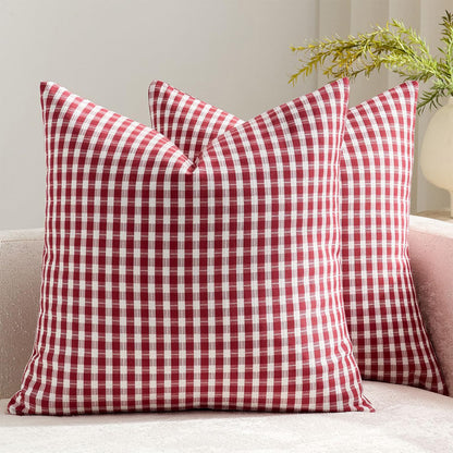 HOSTECCO Outdoor Waterproof Plaid Throw Pillow Covers Set of 2, Orange Gingham Couch Pillow Cases, Boho Farmhouse Cushion Covers for Patio Furniture Summer Fall Decor