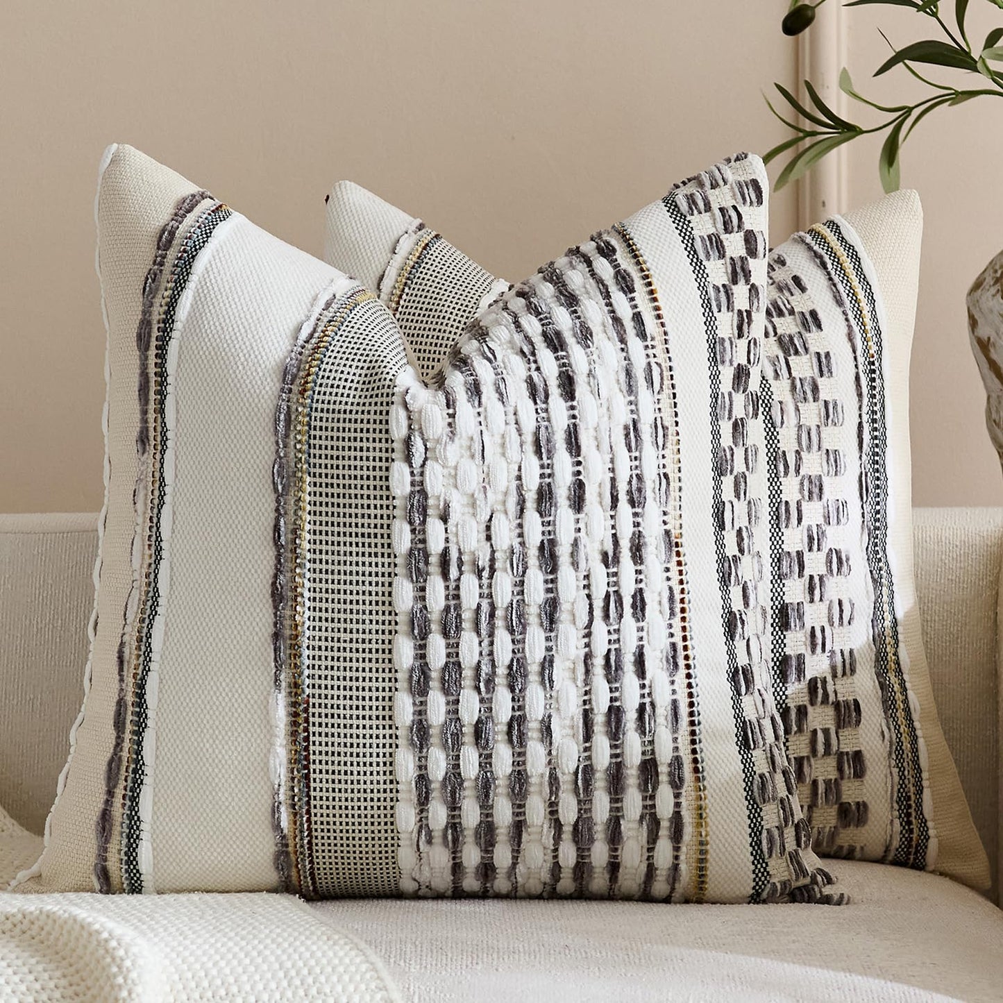 HOSTECCO Terracotta Blue Pillow Covers 18x18 Inch Pack of 2, Chenille Textured Pillow Cases, Boho Farmhouse Decorative Pillows for Couch Sofa Living Room Bedroom