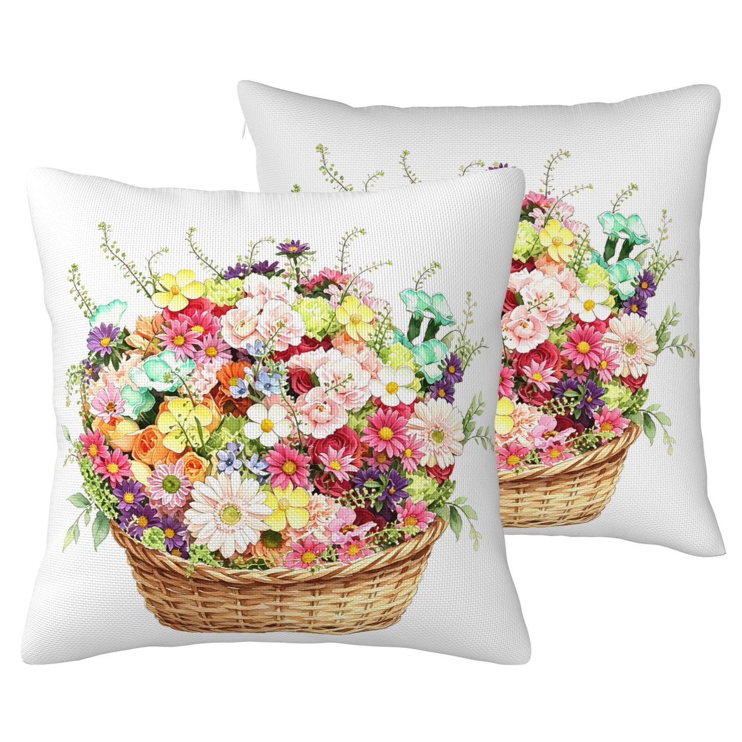 HOSTECCO Waterproof Floral Pillow Covers 18x18 Set of 2, Spring Outdoor Throw Pillows, Red Geranium Flower Basket Bee Farmhouse Decorative Accent Cases for Couch Patio Garden