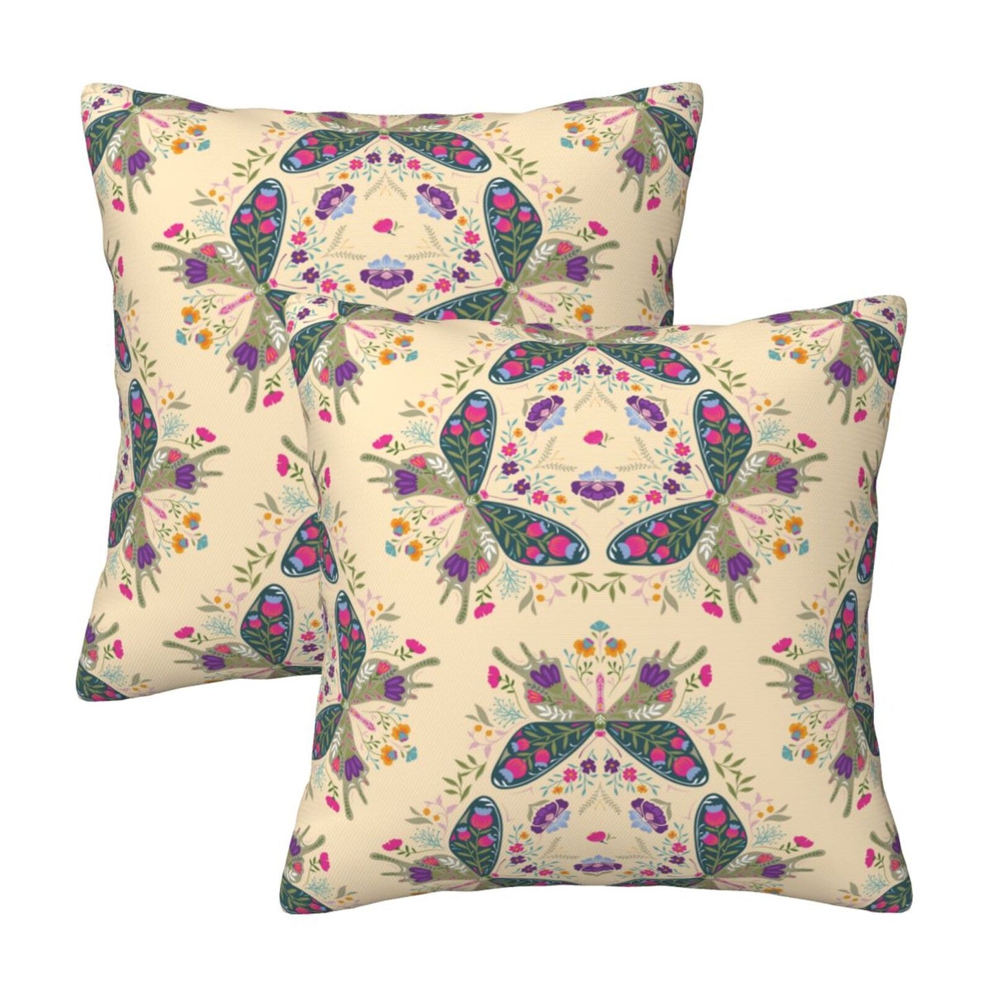 Butterflies Throw Pillow Covers 18x18 inch Set of 2 Folk Nature Velvet Cushion Covers for Sofa Couch Bed