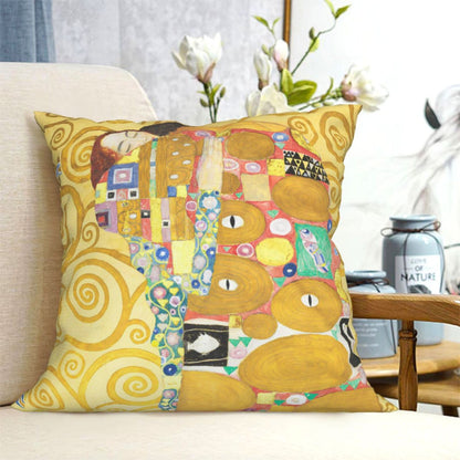 HOSTECCO Gustav Klimt Pillow Covers Painting The Kiss Cushion Covers for Sofa Couch Bed 18x18 Inch