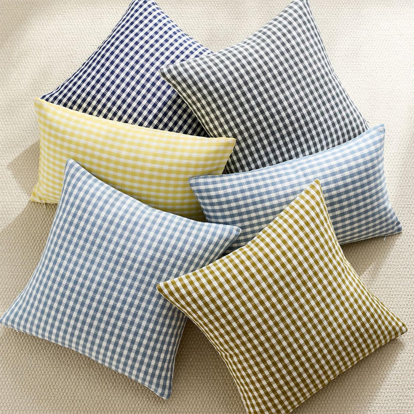 HOSTECCO Outdoor Waterproof Plaid Throw Pillow Covers Set of 2, Orange Gingham Couch Pillow Cases, Boho Farmhouse Cushion Covers for Patio Furniture Summer Fall Decor
