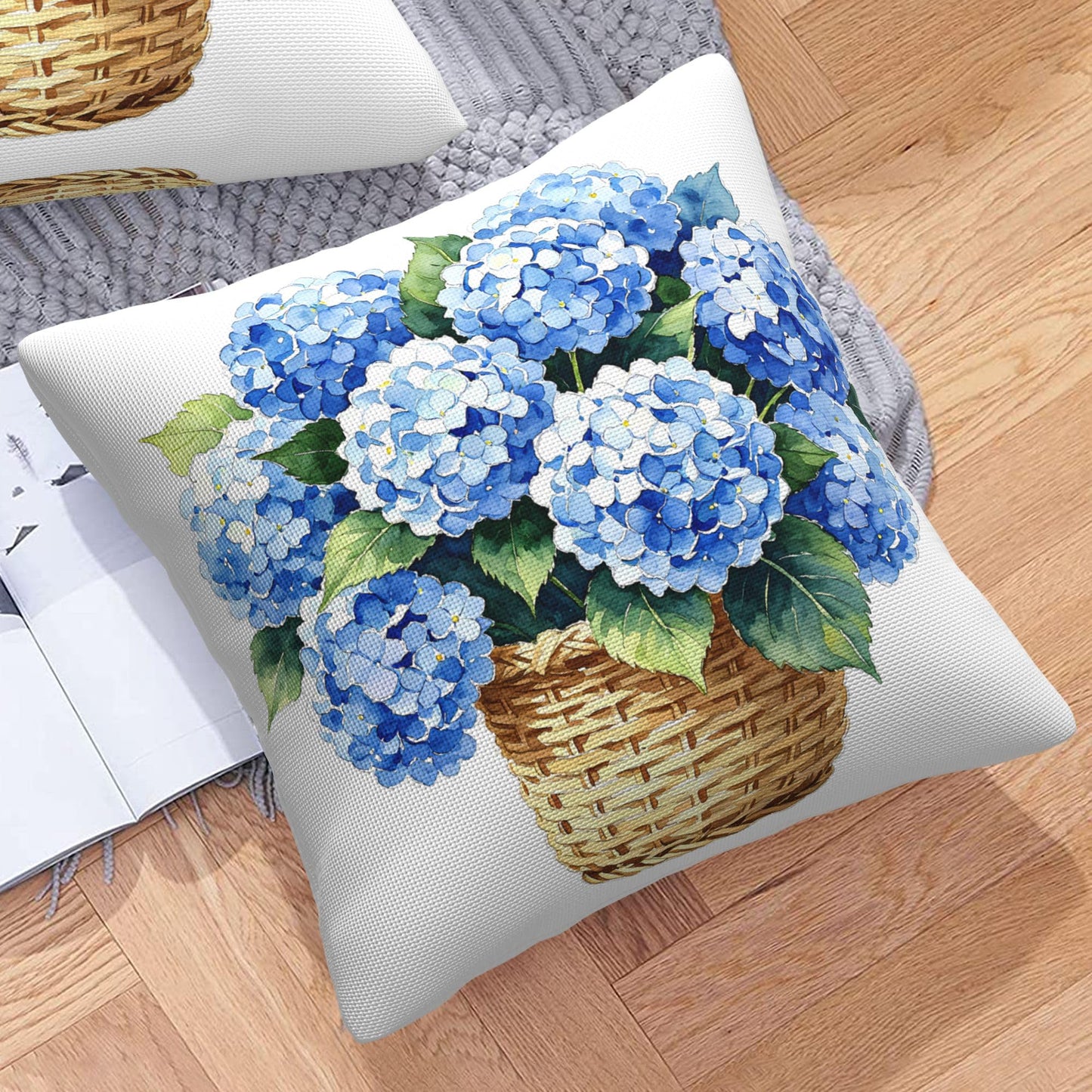 HOSTECCO Waterproof Floral Pillow Covers 18x18 Set of 2, Spring Outdoor Throw Pillows, Red Geranium Flower Basket Bee Farmhouse Decorative Accent Cases for Couch Patio Garden