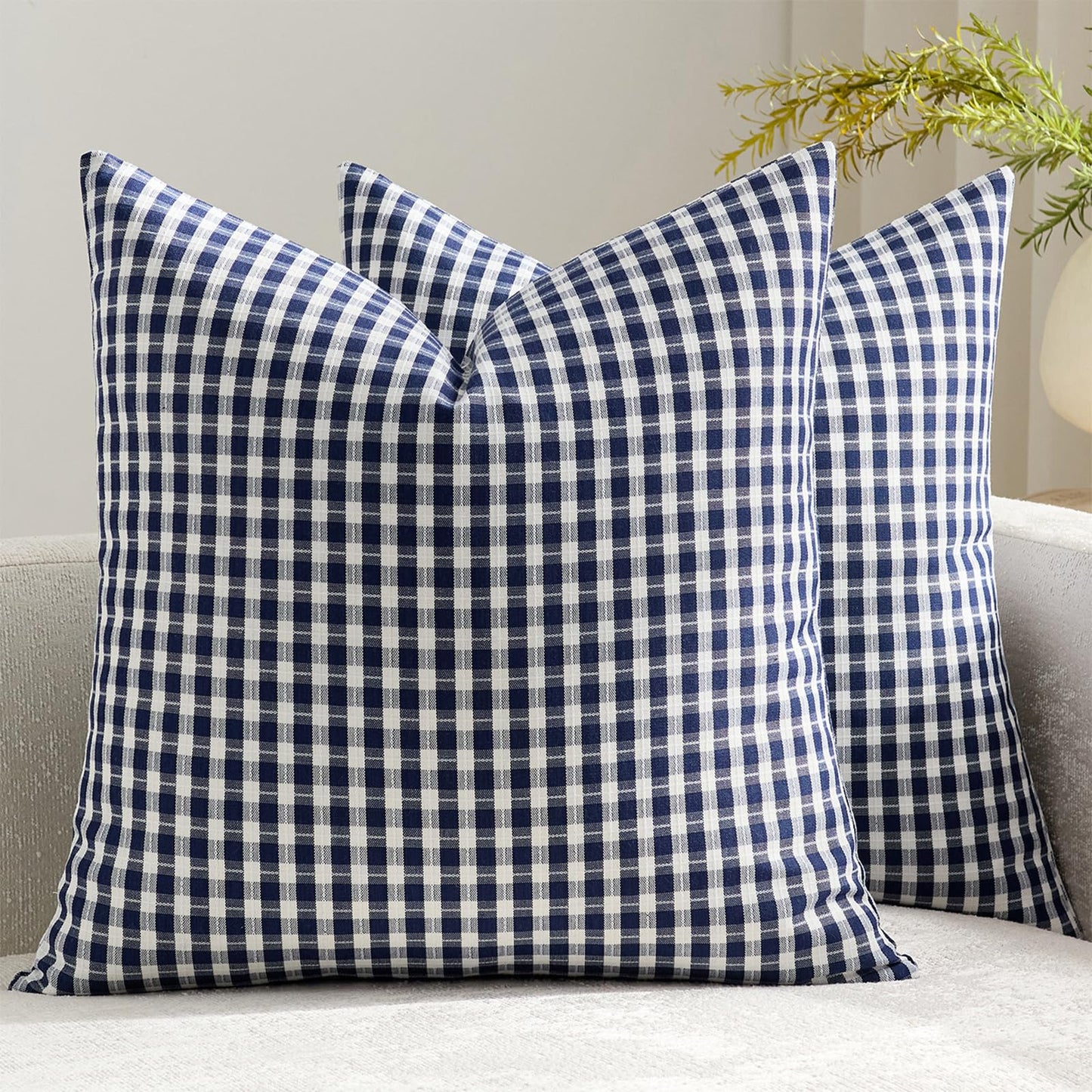 HOSTECCO Outdoor Waterproof Plaid Throw Pillow Covers Set of 2, Orange Gingham Couch Pillow Cases, Boho Farmhouse Cushion Covers for Patio Furniture Summer Fall Decor