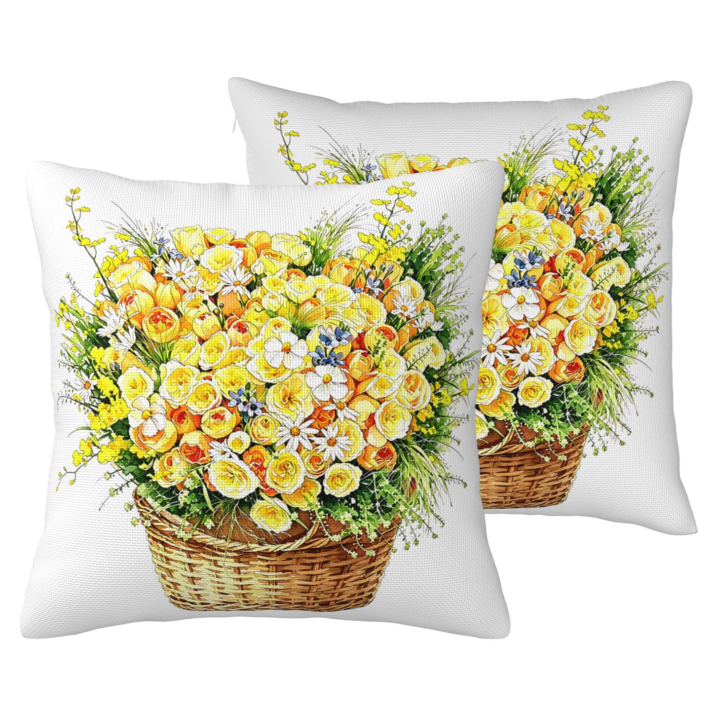 HOSTECCO Waterproof Floral Pillow Covers 18x18 Set of 2, Spring Outdoor Throw Pillows, Red Geranium Flower Basket Bee Farmhouse Decorative Accent Cases for Couch Patio Garden