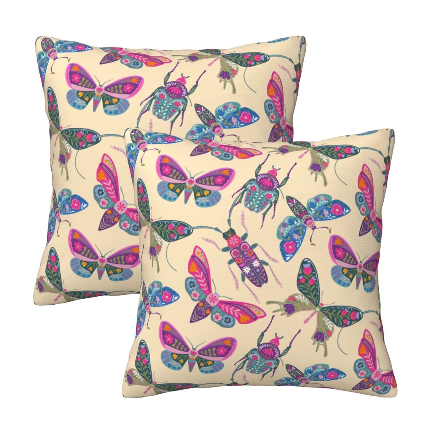 Butterflies Throw Pillow Covers 18x18 inch Set of 2 Folk Nature Velvet Cushion Covers for Sofa Couch Bed