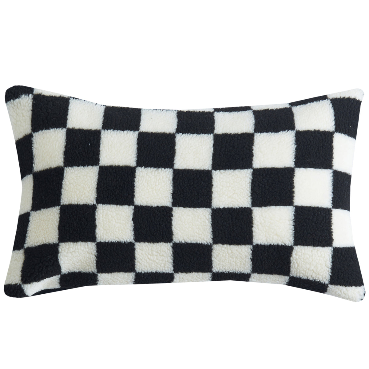 Black and white checkerboard faux fur lumbar pillow cover
