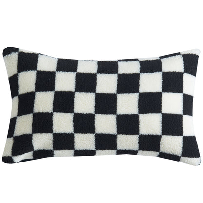 CCRGY, HOSTECCO Checkerboard Pillow Covers Faux Fur Pillow Cases for Sofa Bed