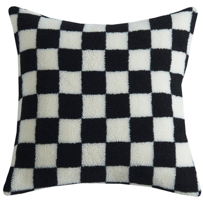 CCRGY, HOSTECCO Checkerboard Pillow Covers Faux Fur Pillow Cases for Sofa Bed