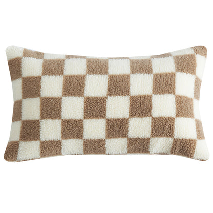 CCRGY, HOSTECCO Checkerboard Pillow Covers Faux Fur Pillow Cases for Sofa Bed