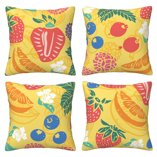 HOSTECCO Yellow Summer Throw Pillow Covers 18x18 inch Set of 4 Tropical Fruits Leaf Pillow Cases Orange Decorative Cushion Covers for Sofa Couch