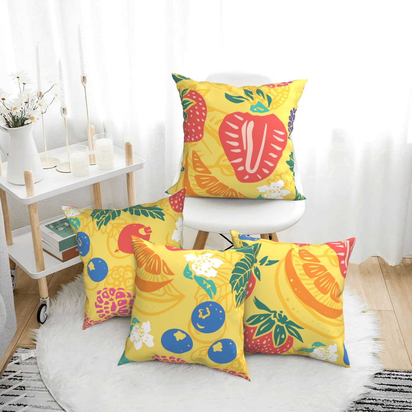 HOSTECCO Yellow Summer Throw Pillow Covers 18x18 inch Set of 4 Tropical Fruits Leaf Pillow Cases Orange Decorative Cushion Covers for Sofa Couch