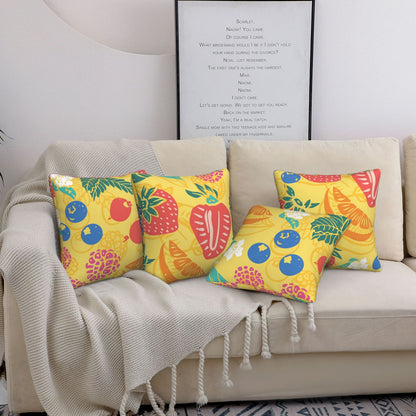 HOSTECCO Yellow Summer Throw Pillow Covers 18x18 inch Set of 4 Tropical Fruits Leaf Pillow Cases Orange Decorative Cushion Covers for Sofa Couch