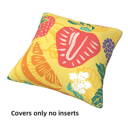 HOSTECCO Yellow Summer Throw Pillow Covers 18x18 inch Set of 4 Tropical Fruits Leaf Pillow Cases Orange Decorative Cushion Covers for Sofa Couch