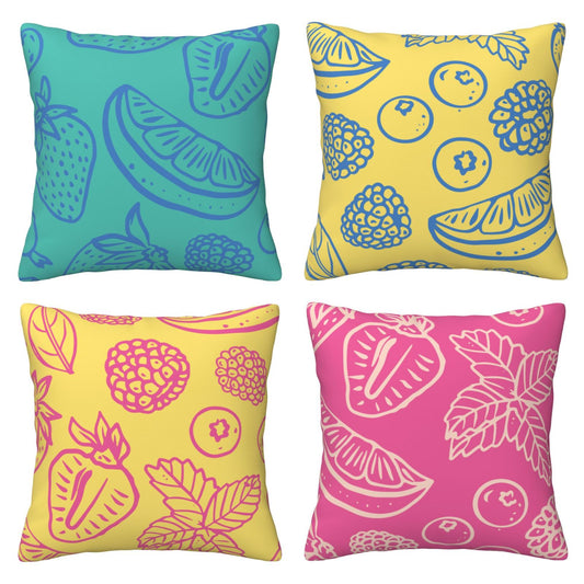 HOSTECCO Summer Colorful Throw Pillow Covers 18x18 inch Set of 4 Tropical Fruits Leaf Pillow Cases Orange Decorative Cushion Covers for Sofa Couch