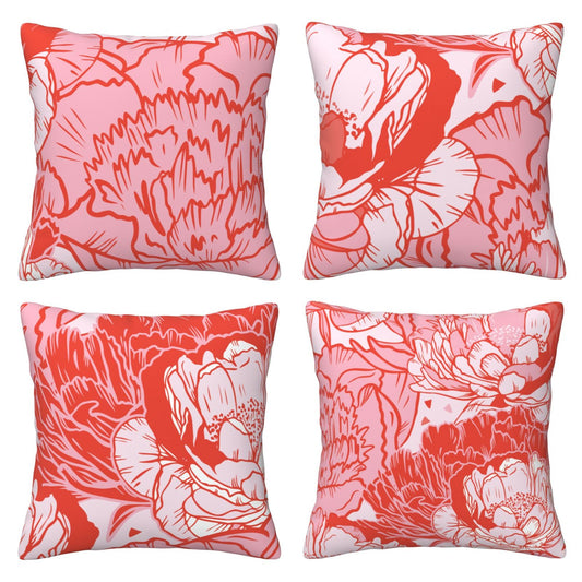 HOSTECCO Peony Floral Throw Pillow Covers 18x18 inch Set of 4 Chinoiserie Decorative Cushion Covers for Sofa Couch