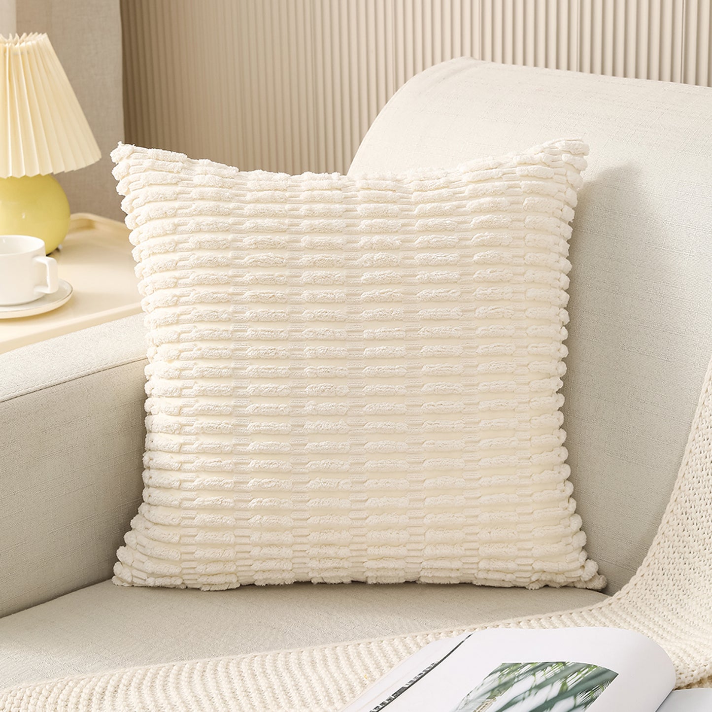 CSCDD，HOSTECCO Corduroy Boho Striped Throw Pillow Covers Solid Pillow Cases for Sofa Living Room