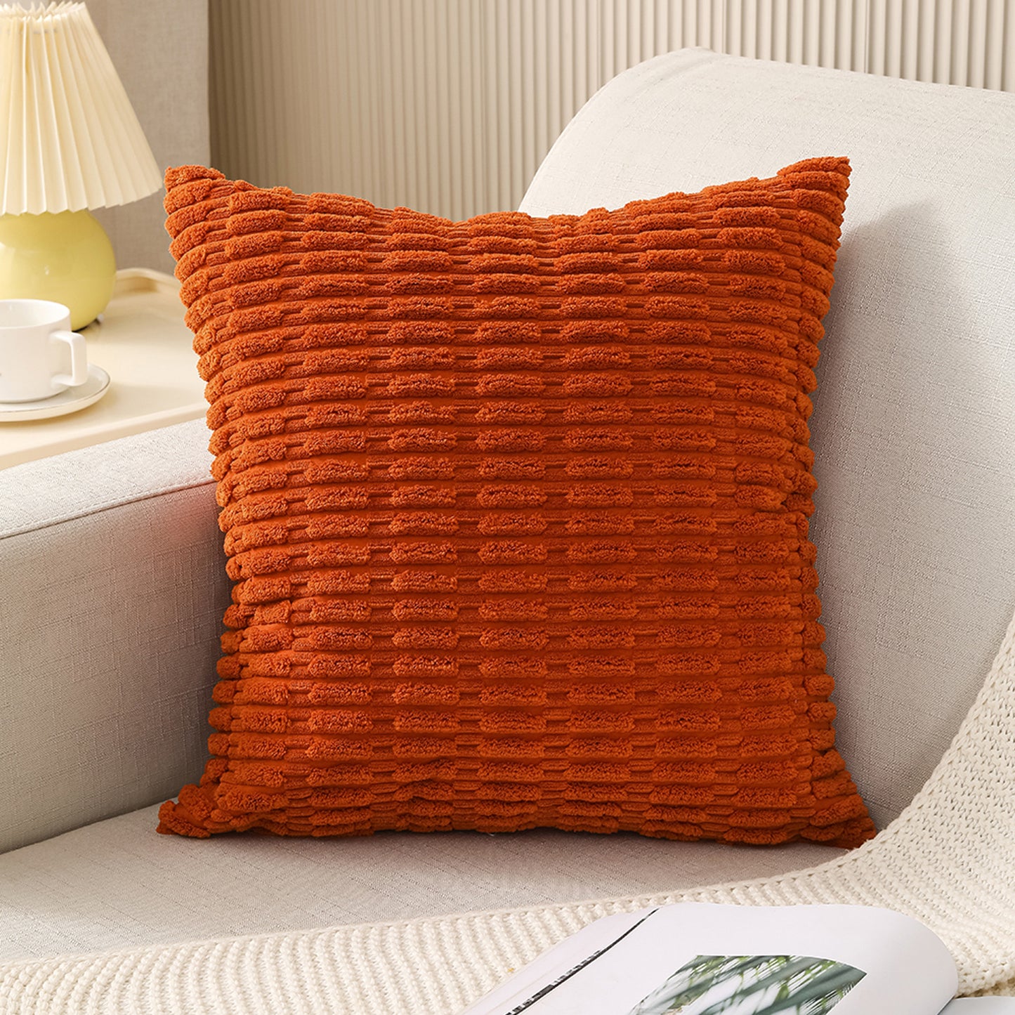 CSCDD，HOSTECCO Corduroy Boho Striped Throw Pillow Covers Solid Pillow Cases for Sofa Living Room