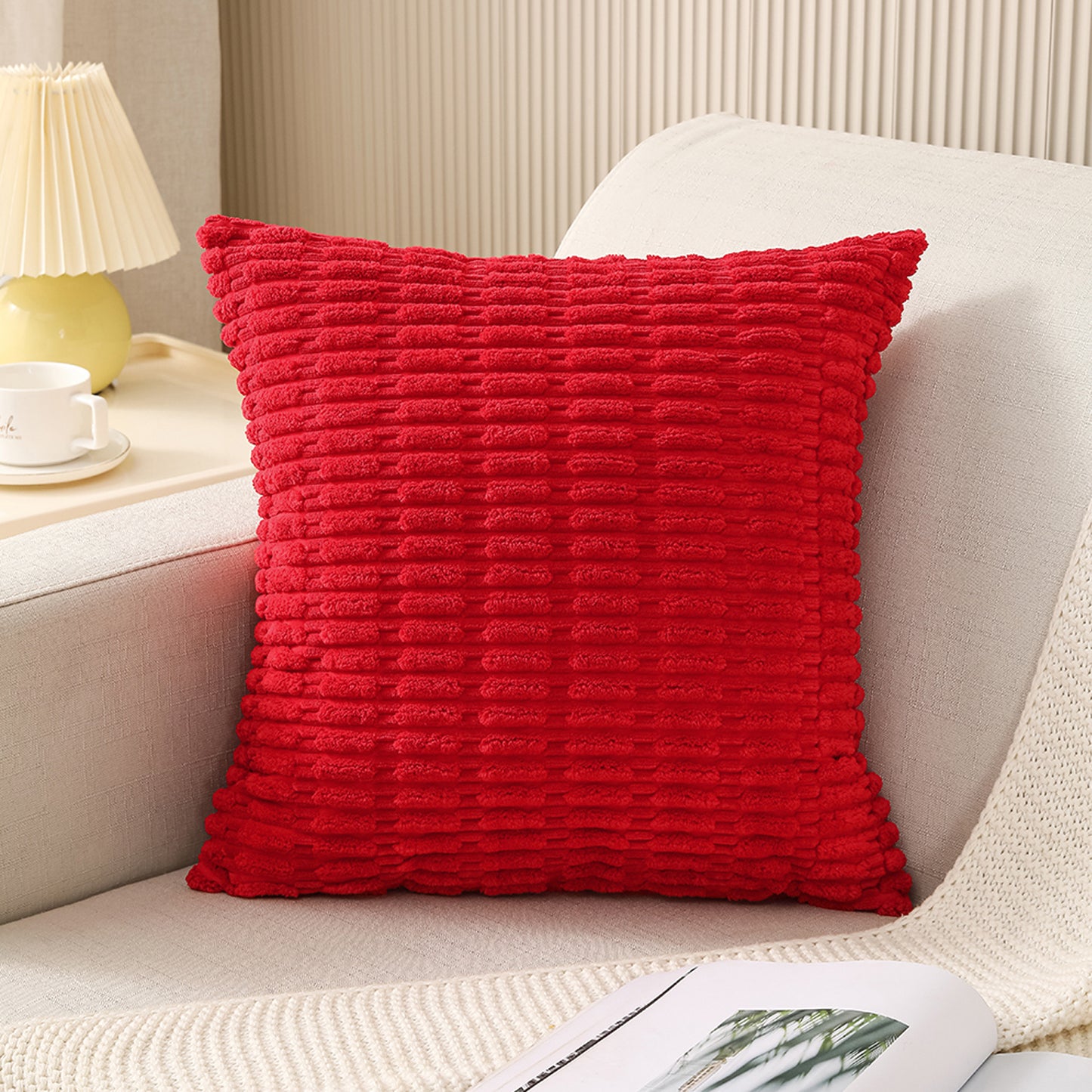 CSCDD，HOSTECCO Corduroy Boho Striped Throw Pillow Covers Solid Pillow Cases for Sofa Living Room