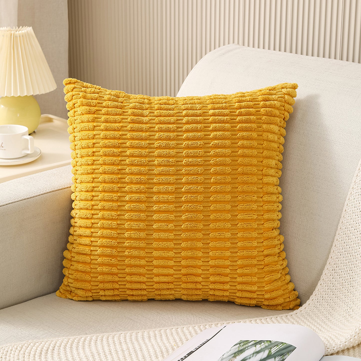 CSCDD，HOSTECCO Corduroy Boho Striped Throw Pillow Covers Solid Pillow Cases for Sofa Living Room